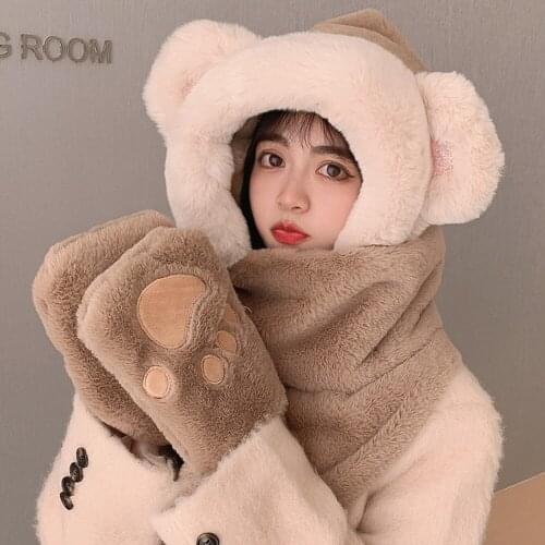 New Women Cute Bear Ears Wear Hat High Quality Add Fur Lined Loosely Winter Hat Stylish Beanie Hats For Women Warm Cap
