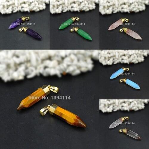 Mixed Stones Faceted Point Octagonal Column Pendants Of Gold Cladding Approx 35*10 mm