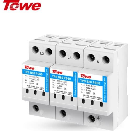 TOWE TPS B80 P660 3P 40kA-80kA Un 600V Wind Power Generation AC Power Protection C-Level Lightning Protector Arrester Device