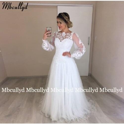Vintage Wedding Dresses Floor Length Bride Gowns Plus Size Long Sleeves Lace Beach Boho A-ine Tulle Party Dress 2021