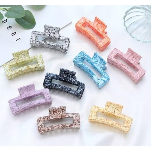 Hot Vintage Camouflage Claw Hairpin Rectangle Hollow Shark Clip Headdress Female Acrylic Geometric Candy Color Hair Accessories