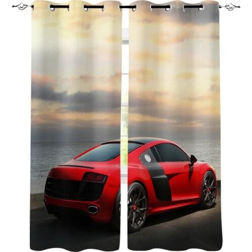 Red Sports Car Sea View Room Curtains Large Window Window Curtains Living Room Bathroom Bedroom Outdoor Fabric Indoor Decor Kids