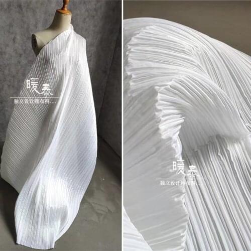 Stiff Pleated Fabric Super White Miyake Folds DIY Sewing Patchwork Art Painting Decor Clothes Skirt Pants Dress Designer Fabric