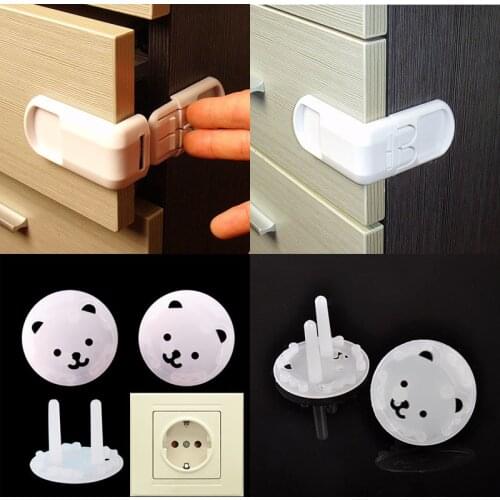 10pcs Cartoon Bear Electrical Sockets Safe Socket Cover Protection From Children Right Angle Lock Door Cabinet Lock Baby Safety