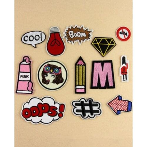 13pcs/lot sell Letter pink diamond Battern hot Melt Adhesive Applique Embroidery patches stripes DIY Cloth Accessories Patches