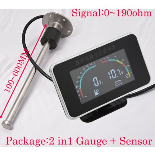 2 IN 1 Fuel Gauge + Voltmeter Digital LCD Car With Fuel Level Sensor 0~190ohm 100mm~600mm For Car Motorcycle Digital Fuel Gauge