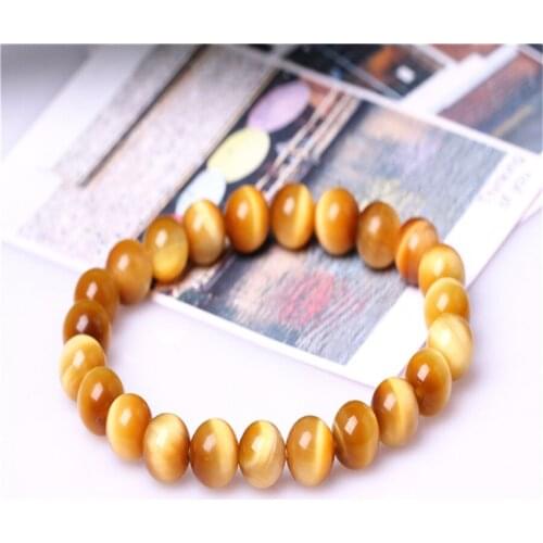 2018 Newly Genuine Natural Gold Tigers Eye Gem Stone Round Bead Stretch Bracelet Popular Men Women Crystal Barcelet 8mm Stone