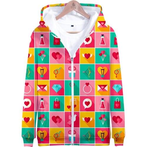 2021 Valentines Day Men/Women Zipper Hoodies 3D Print Fashion Sweatshirt Long Sleeve Coat Plus Size Zipper Hooded Clothes