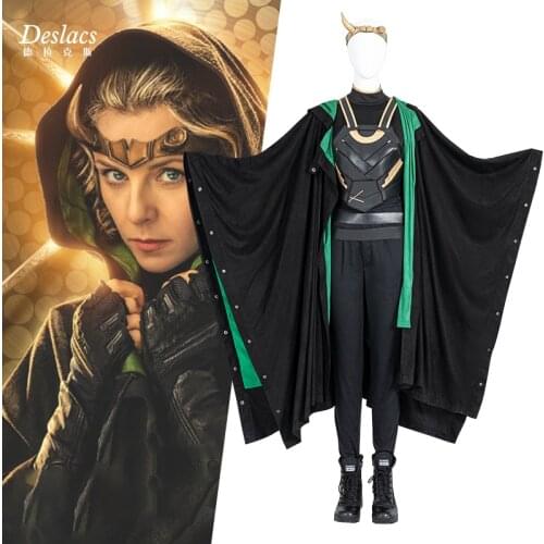 2021 Lady Loki Cosplay Sylvie Enchantress Loki Variant Costume Outfits Horns Crown Headpiece loki cloak dress costume custom