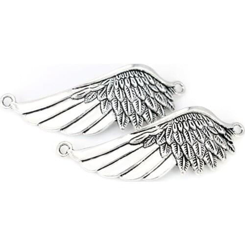 5pcs Antique Silver Plated Angel Wings Charms Connector Pendants for Bracelet Necklace Jewelry Making DIY Craft Handmade 59x22mm