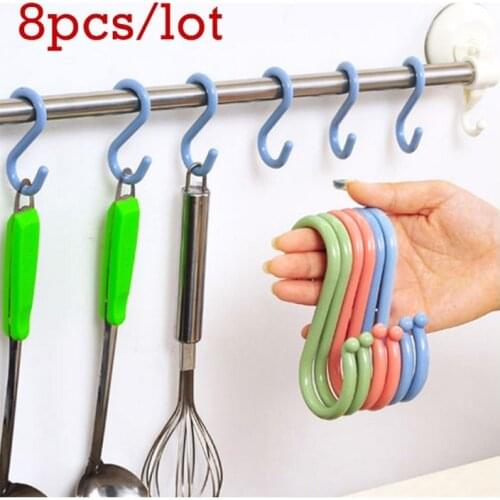 8 PCS/Set Multifunctional Plastic S-shaped Door Hook Kitchen Hooks Creative Bathroom Nail Hooks Wardrobe Clothes S Hooks