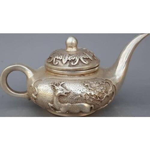 Antique QingDynasty Handmade silver blessing teapot / jug,Hand-carved crafts,best collection& adornment