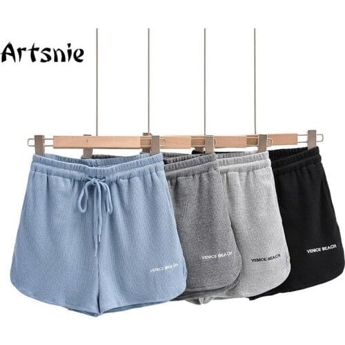 Artsnie Summer 2021 Beach Shorts Women Drawstring High Waist Letter Embroidery Cycling Shorts Streetwear Biker Shorts Sportswear