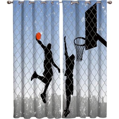 Basketball Shooting Silhouette Sports Living Room Curtains Bedroom Kitchen Indoor Curtain Panels With Grommets Window Treatment