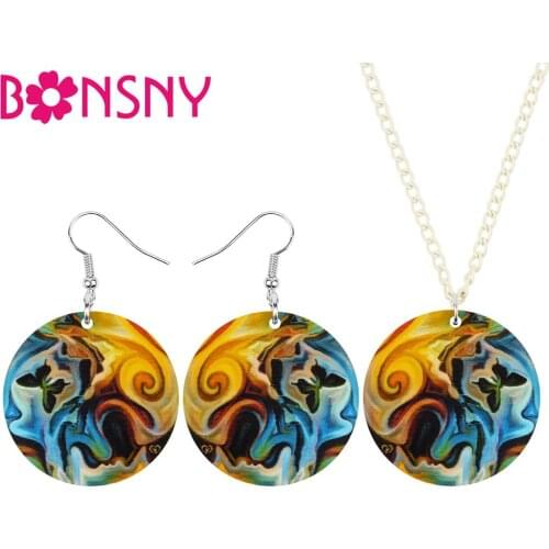 Bonsny Acrylic Round Halloween Colorful Twisted Lines Jewelry Sets Aesthetic Earrings Necklace For Women Girls Kid Charms Gifts