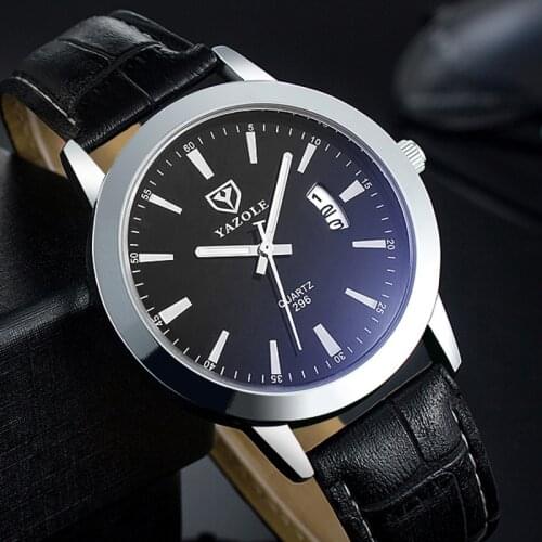 Yazole Watch Fashion Simple Watches Men Leather Band Auto Date Quartz Wristwatches Male Clock Relogio Masculino Reloj Hombre