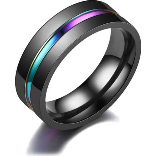 8MM Black Titanium Ring for Men Boys Simple Wedding Rings Trendy Rainbow Groove Rings Jewelry Accessories Gifts