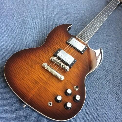 Rosewood fingerboard electric guitar, chrome hardware, Brown Flame Maple,Solid mahogany body electric guitar,Free shipping190122