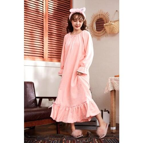 Long-sleeves Cotton Childrens Home Wear Nightdress Girl Pajamas Women Nightgowns Autumn Fall Spring Warm Sleepwear
