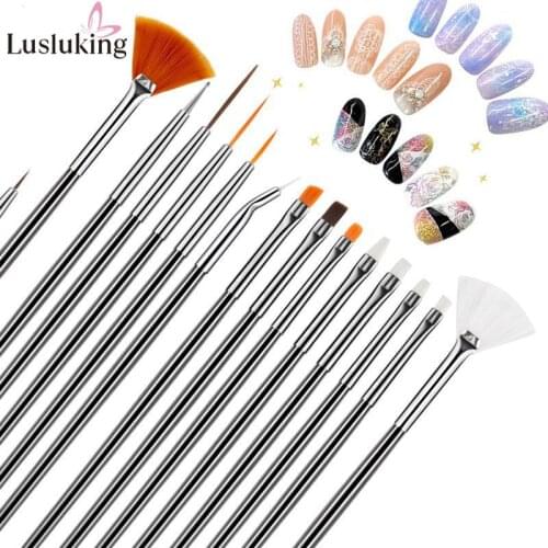 Nail Art Drawing Painting Dotting Liner Pen Brush DIY Design Tips Gel Tool Fan Gradient Acrylic Builder Carving Manicure Set