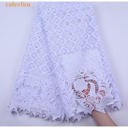 African Guipure Cord Lace Fabric 2020 High Quality Holes Water Soluble Lace With Stones White Nigerian Cord Lace Fabric Y2065