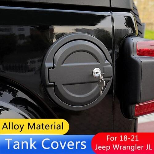 QHCP Gas Tank Cover Fuel Cap With Key Lock Oil Filler Door Stickers Protector Aluminium Alloy For Jeep Wrangler JL2018-2021