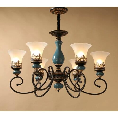 6 heads ceramic living room dining room bedroom study room light simple European style retro chandelier lamp, AC110-240V