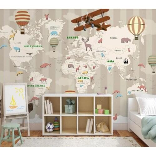 Papel de parede Hand drawn cartoon childrens room map 3D wallpaper mural,living room home decor