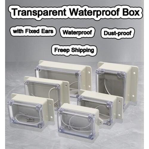 Plastic PC Clear Transparent Box Fixed Ear Waterproof Enclosure Electronic Circuit Project Box Instrument Wall Junction Housing