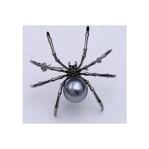 Exaggerated Antique Silver Color Brooches Pins Artificial Pearls Body Pave Head Spider Women Pins