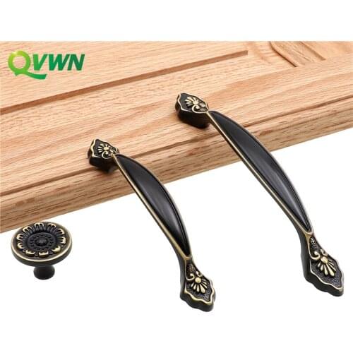 QVWN Vintage Black Bronze Cabinet Handles European Chinese Style Drawer Knobs Wardrobe Door Pulls Furniture Handle Hardware