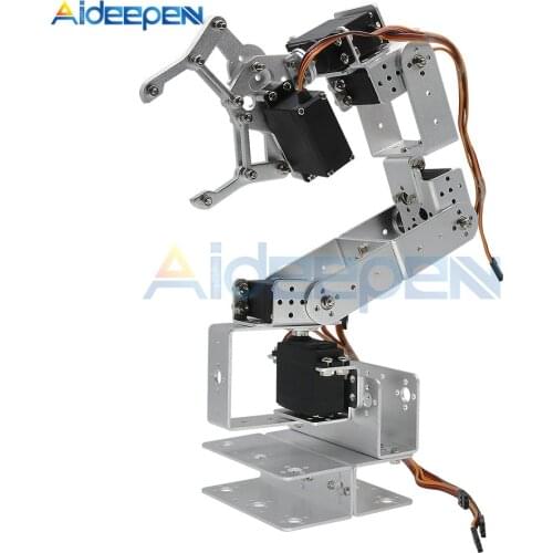 ROT3U 6 Aluminium Robot Arm Mechanical Robotic Clamp Claw for Arduino Silver Black