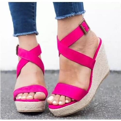 XJRHXJR Fashion Women Summer Open Toe Shoes Gladiator Elastic Band Platform Women Sandals Flock Back Strap Wedges Shoes