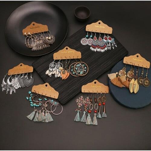 1/3 Pair/Set Stainless Steel Bohemian Ethnic Tassels Vintage Dangling Earrings Women Fashion Accessories Geometry Hollow Out