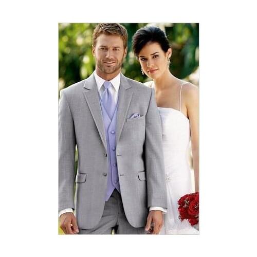 Custom Design Two Buttons Groom Tuxedos Groomsmen Notch Lapel Men Wedding Tuxedos Dinner Prom Suits (Jacket+Pants+Vest+Tie)