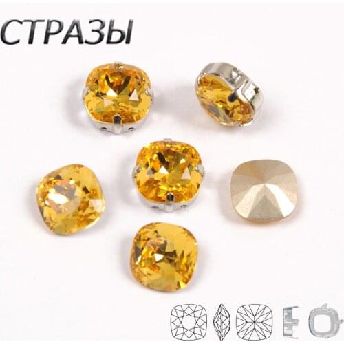 Light Topaz 4470 Crystal Sew On Rhinestone With Claw Sewing On Metallic Setting Metal Claws 4 Holes for garment