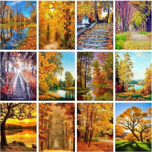 Yellow Autumn Forest Diamond Embroidery Landscape Home Decoration Diy Diamond Painting Full Square Round Rhinestone Mosaic Art