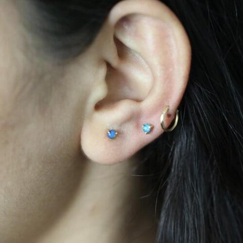 925 sterling silver Stud Piercing Ladies Mini Small Stud Earring White Blue Fire Opal delicate cute for girl elegant Jewelry