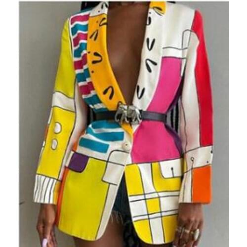 Suit WOMEN Turn-down Collar Print Shawl Collar Single Button Blazer Casual Abstract Graphic Work Coat sexy fashion new hot