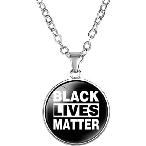 10PC Black Lives Matter I Can't Breathe Round Glass Cabochon Silver Plated Pendant Necklace Jewelry Style Art Photo Gifts