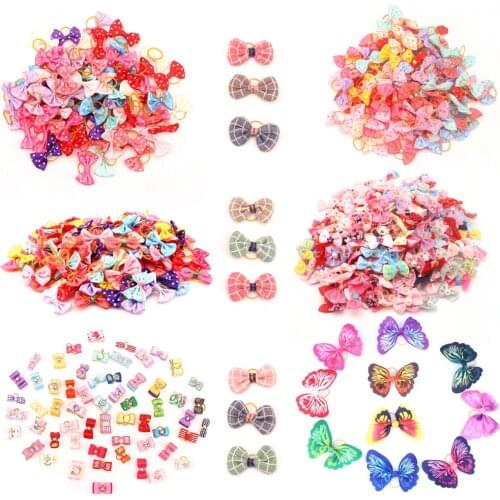 100 pieces/lot) Small Dogs Bows Hair Accessories Yorkshire terrier Grooming For Pets Grooming Clips Table Bows gumki dla psa