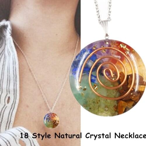18 Style New Fashion Trend Colorful Energy Stone Pendant Natural Crystal Necklace Lucky With Gold Pattern Unisex Jewelry