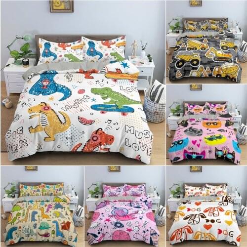 Cartoon Animal Pattern Bedding Set Quilt Cover For Children Bedroom Duvet Cover Set Luxury Bedclothes King Queen Single 2/3Pcs