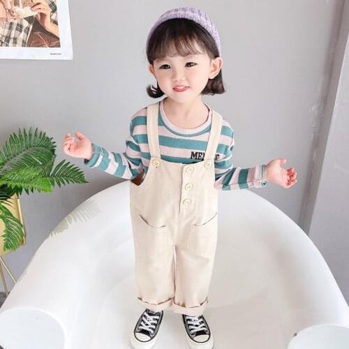 Autumn Toddler Girls Clothes Set Baby Girls Kids Stripe Long Sleeve T Shirt Tops+Suspenders Trousers 2 Pcs Children Clothing