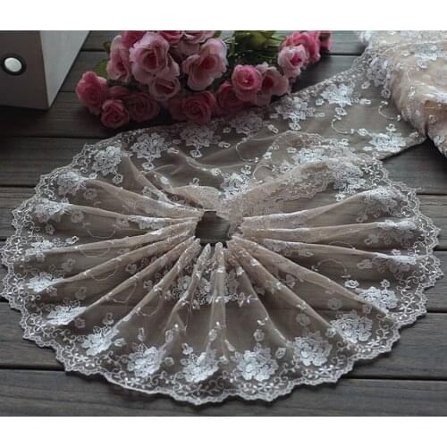 2 Yards Lace Trim Beige Floral Embroidered Tulle Lace Trim 7 Inches Wide High Quality