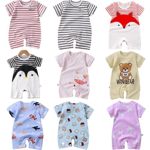 2021 Baby Boy Girl Onesies Summer New Baby Boy Clothes Newborn Cartoon Girl Short-Sleeved Clothes 0-24 Months Cute Clothes