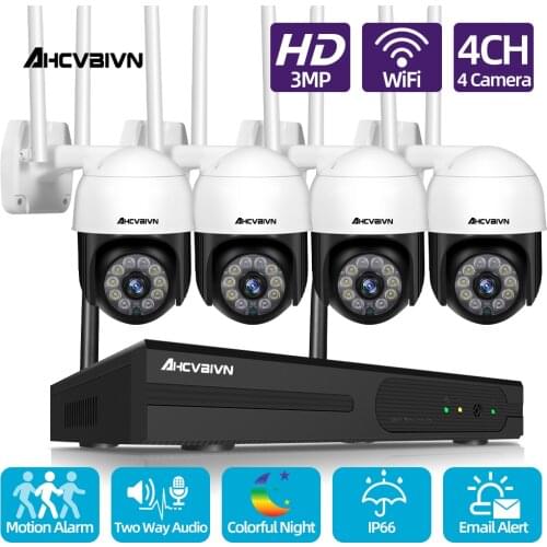 3MP CCTV Security Dome Camera Kit Wifi 4CH NVR Set Outdoor Color Night Vision PTZ IP Camera Video Surveillance System Kit 2MP HD