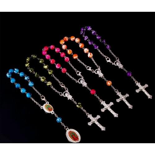 48 pieces / religious bracelet crystal beads rosary pink rosary imitation baby communion baby baptism favor mini Catholic rosary