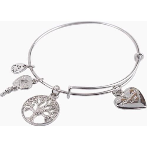 5PCS Fashion Silver Color Tone Made With Love Heart metal Bangle Bracelet #91146