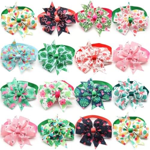 50/100 Pcs Pet Dog Grooming Product Tropical Flamingo Style Dog Cat Bow Tie Necktie Pet Supplies Puppy Dog Bows Dog Accessories